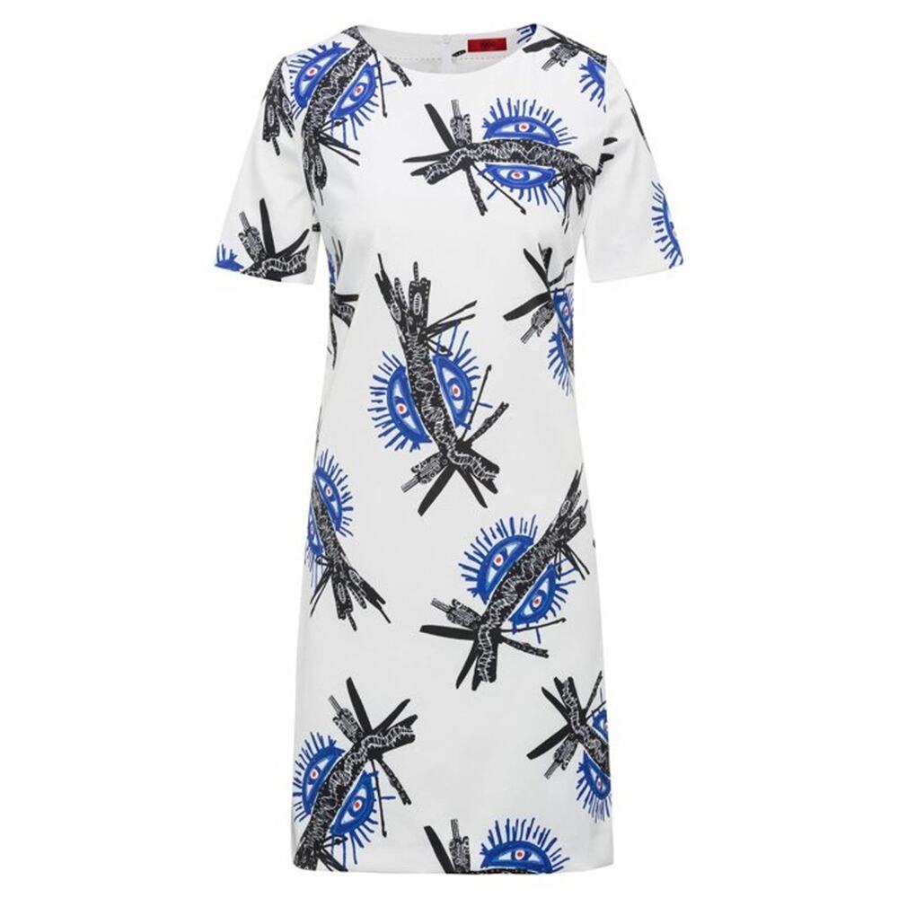 NWT Hugo Boss  Blue Graphic Dress Kones 0 $595